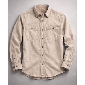 Toad Co Mens Small Button Up Shirt Slim Fit Hemp Blend Beige Outdoor Casual